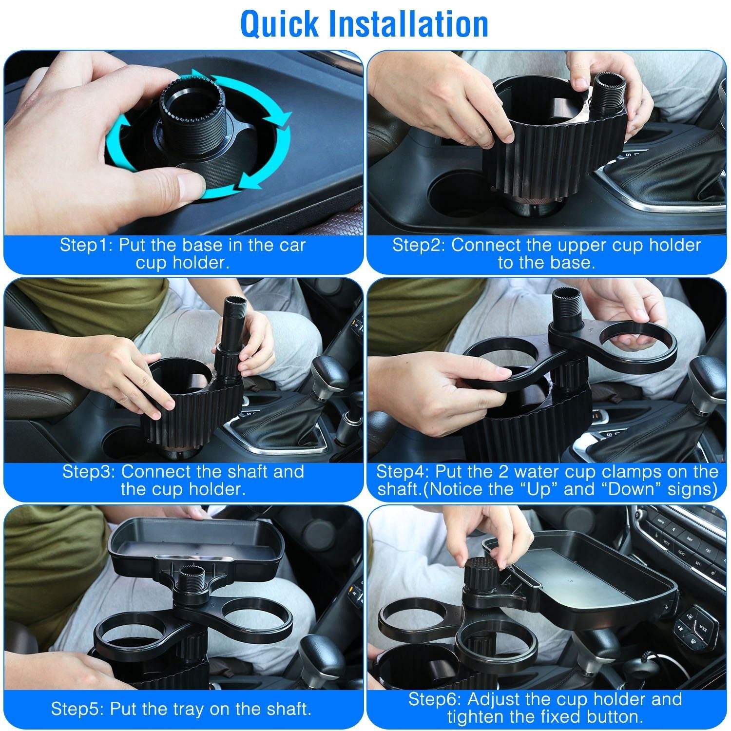 4-in-1 Detachable Expandable B<i></i>ase Car Cup Holder Tray | Universal Car Organizer Food Tray
